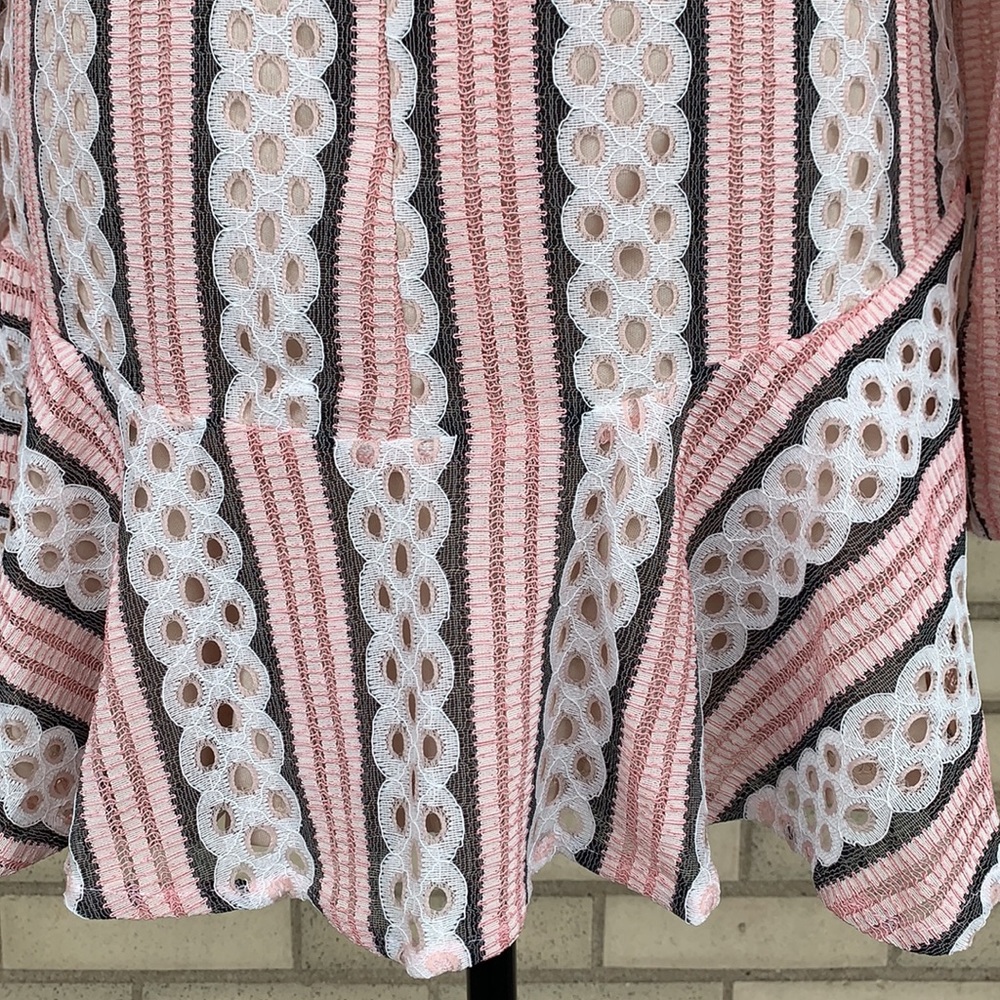 ❌DONATED❌Blush Pink Crochet Eyelets Striped Deep V Lined Dress - Picture 12 of 17